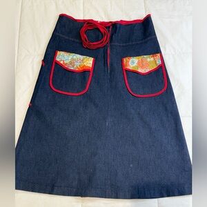 Stylish A-Line Denim Skirt with Red Trim